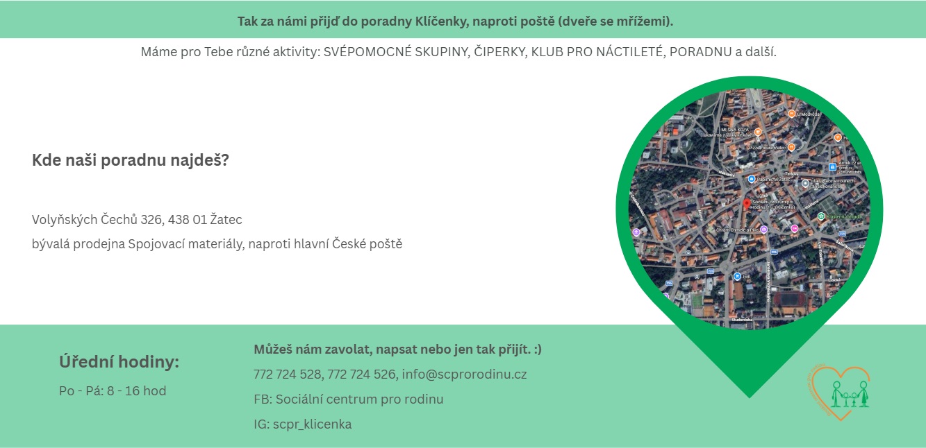 kontakty Akce pro děti Žatec Sociální centrum pro rodinu